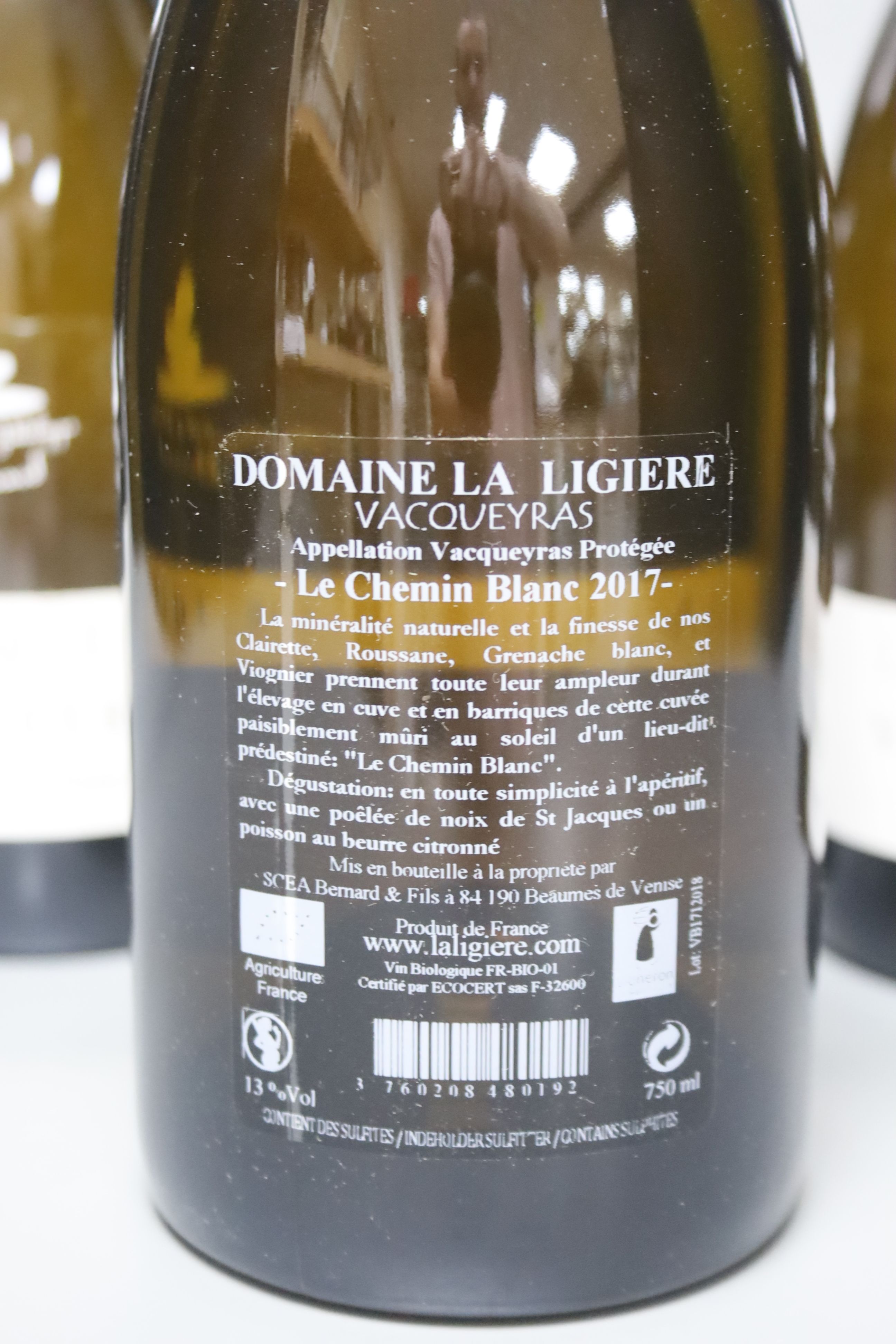 Six bottles of Domaine de la Ligiere Vacqeyras Le Chemin Blanc, 2017, 75cl